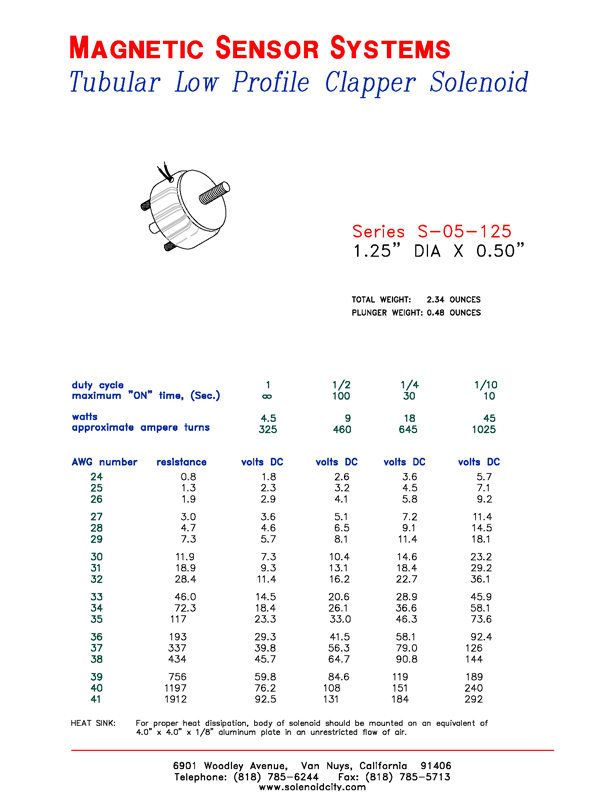 Low Profile Clapper Solenoid  S-05-125  Page 1