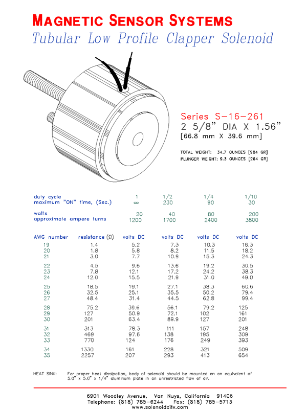 Low Profile Clapper Solenoid  S-16-261  Page 1