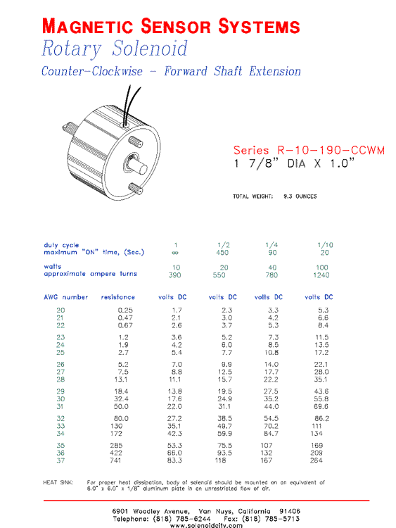 Rotary Solenoid  R-10-190-CCWM  Page 1