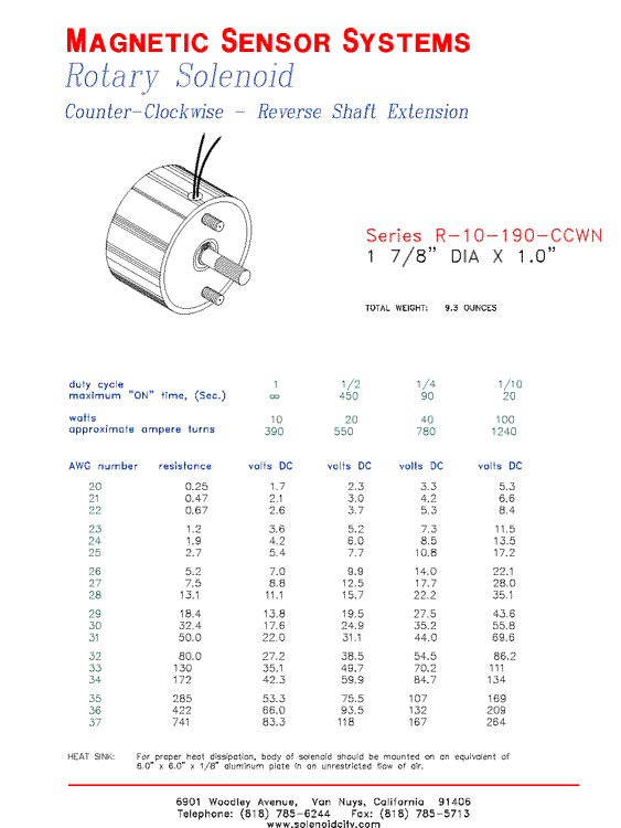 Rotary Solenoid  R-10-190-CCWN  Page 1