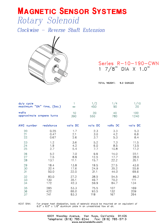 Rotary Solenoid  R-10-190-CWN  Page 1