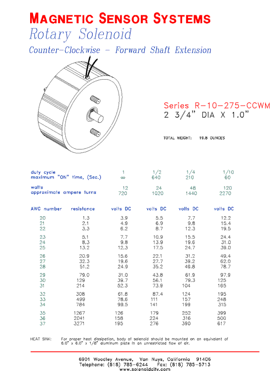 Rotary Solenoid  R-10-275-CCWM  Page 1