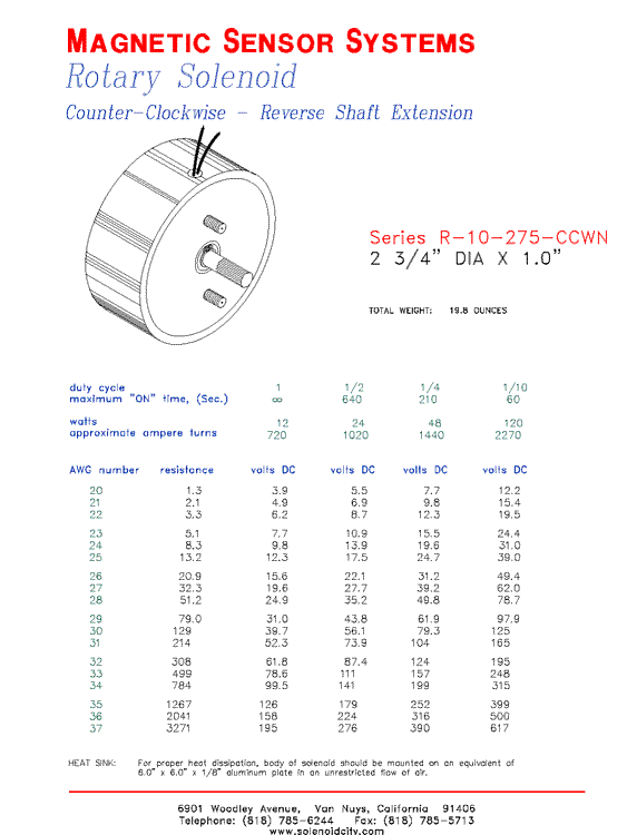 Rotary Solenoid  R-10-275-CCWN  Page 1