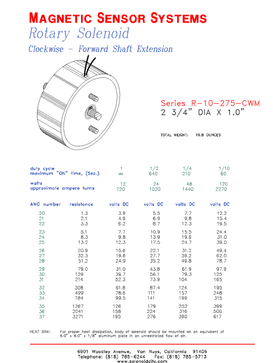 Rotary Solenoid  R-10-275-CWM  Page 1