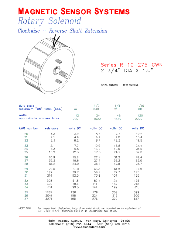 Rotary Solenoid  R-10-275-CWN  Page 1