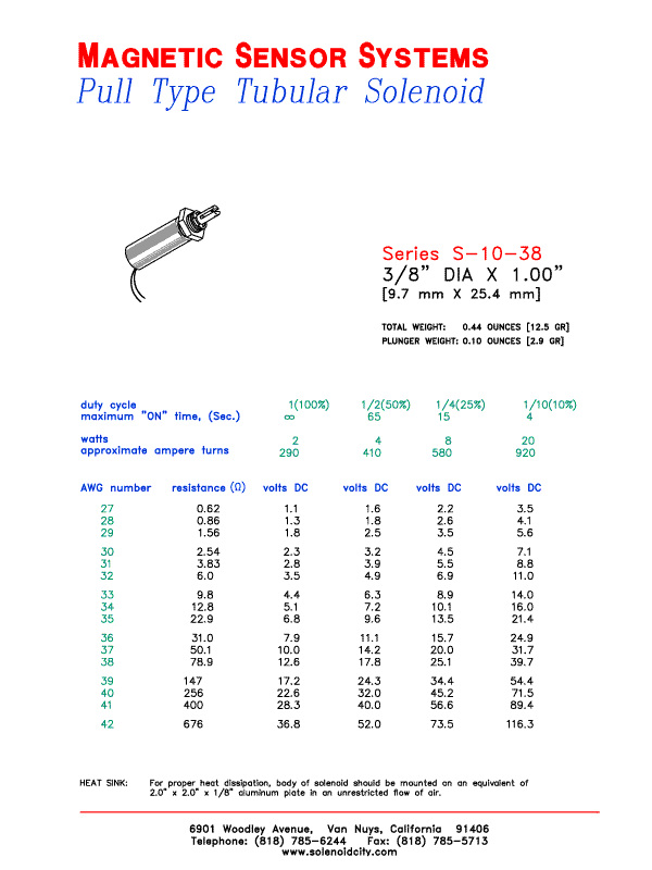 Tubular Pull Type Solenoid  S-10-38  Page 1