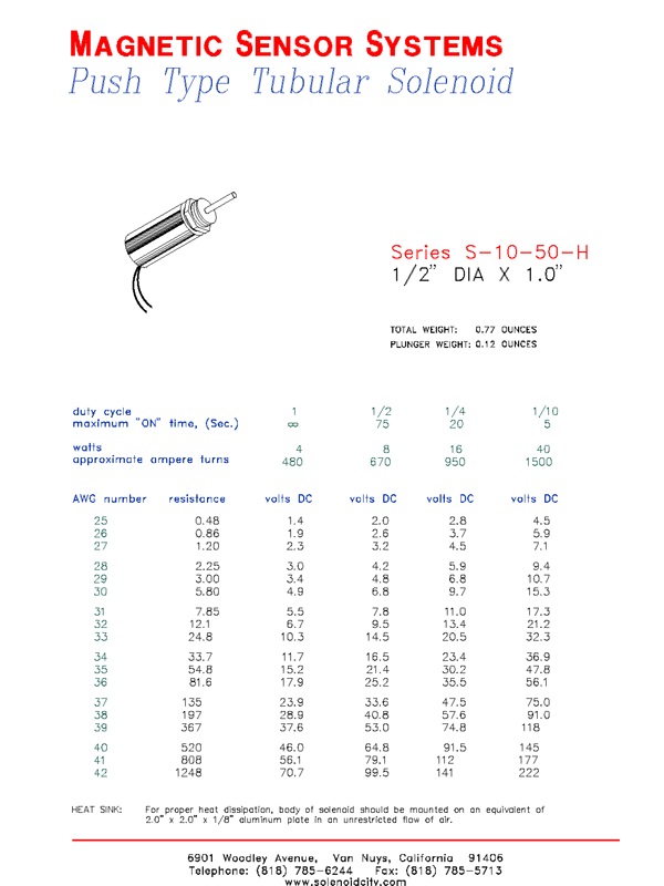 Tubular Push Type Solenoid  S-10-50-H  Page 1