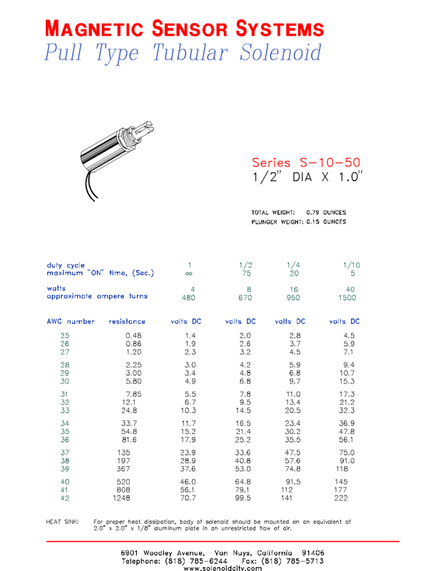 Tubular Pull Type Solenoid  S-10-50  Page 1