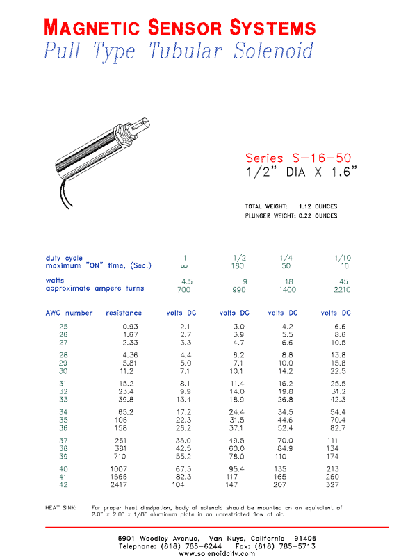 Tubular Pull Type Solenoid  S-16-50  Page 1