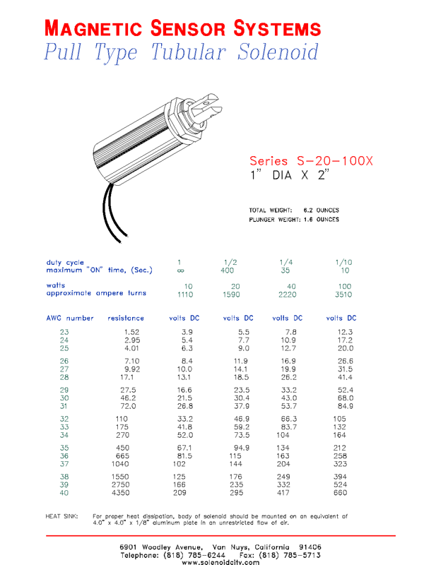 Tubular Pull Type Solenoid  S-20-100-X  Page 1