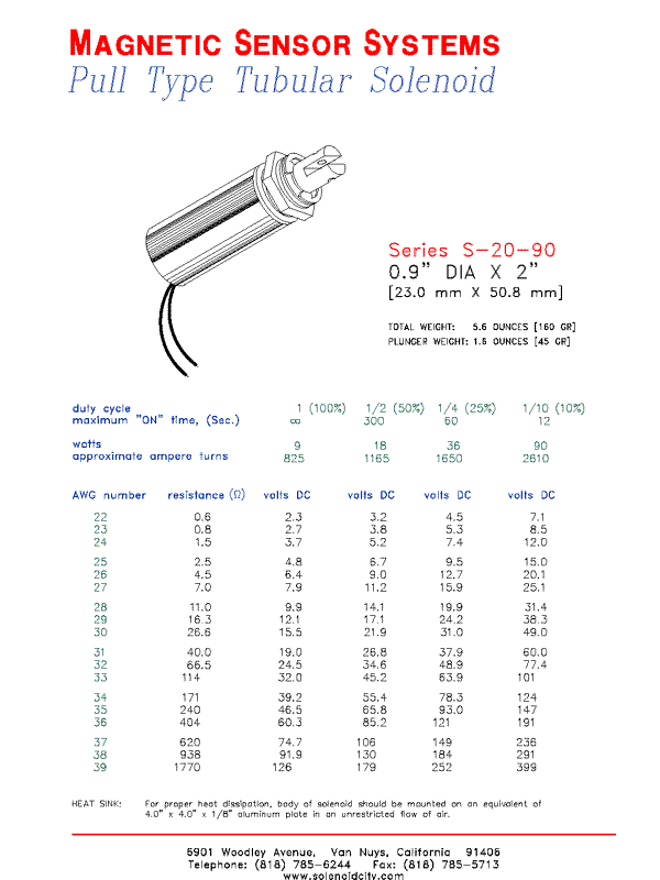 Tubular Pull Type Solenoid  S-20-90  Page 1