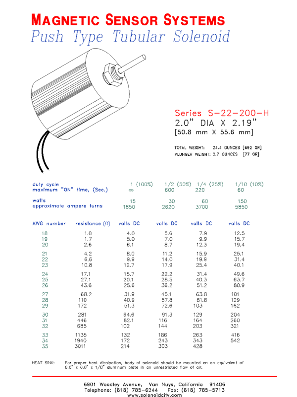 Tubular Push Type Solenoid  S-22-200-H  Page 1