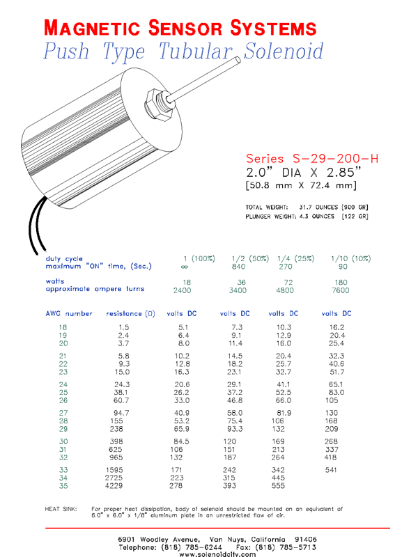Tubular Push Type Solenoid  S-29-200-H  Page 1