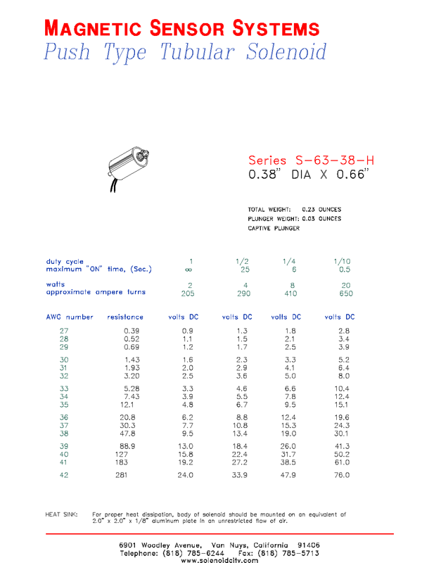 Tubular Push Type Solenoid  S-63-38-H  Page 1