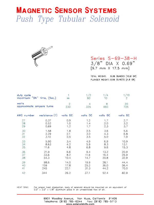 Tubular Push Type Solenoid  S-69-38-H  Page 1