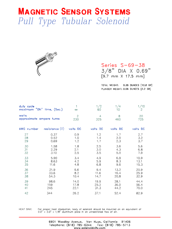 Tubular Pull Type Solenoid  S-69-38  Page 1