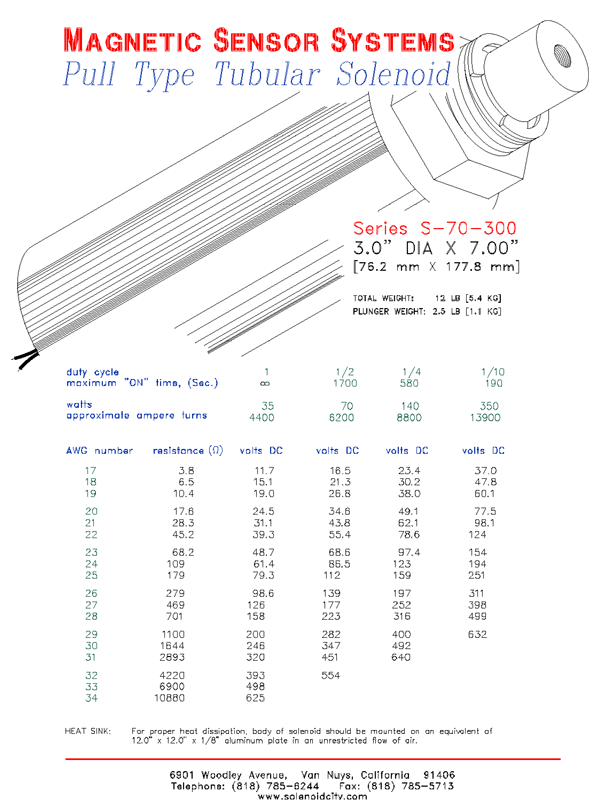 Tubular Pull Type Solenoid  S-70-300  Page 1